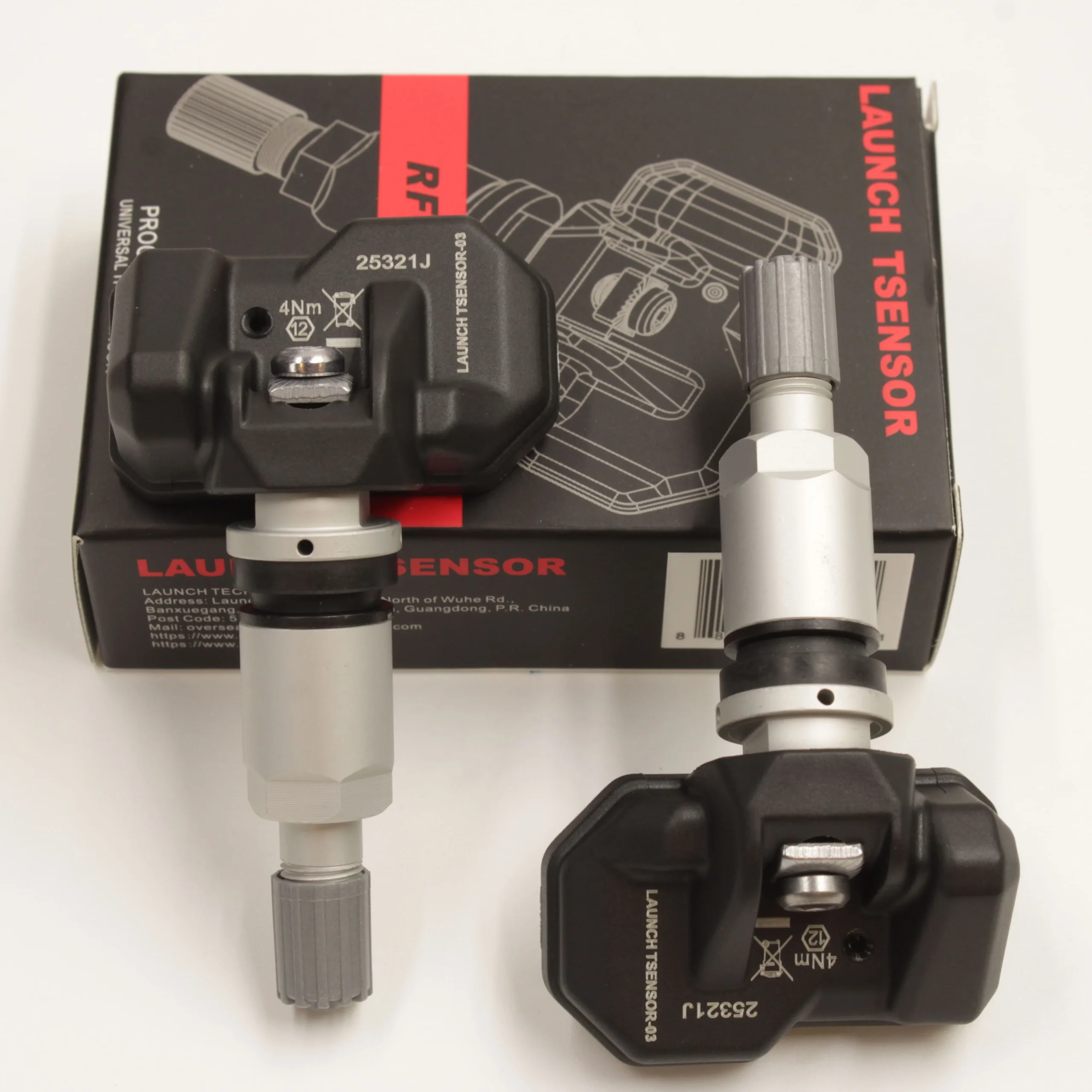 Launch-TPMS-Sensor-box-packaging صندوق منتج حساس ضغط الإطارات Launch TPMS الأصلي مع مستشعرات البرمجة العالمية.