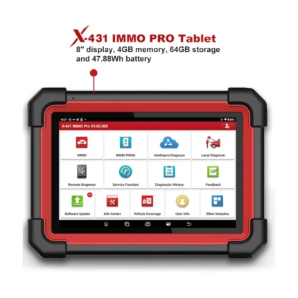 صورة تعرض شاشة X431 Immo Pro توضح واجهة المستخدم لبرمجة المفاتيح أو قراءة بيانات الإيموبلايزر.