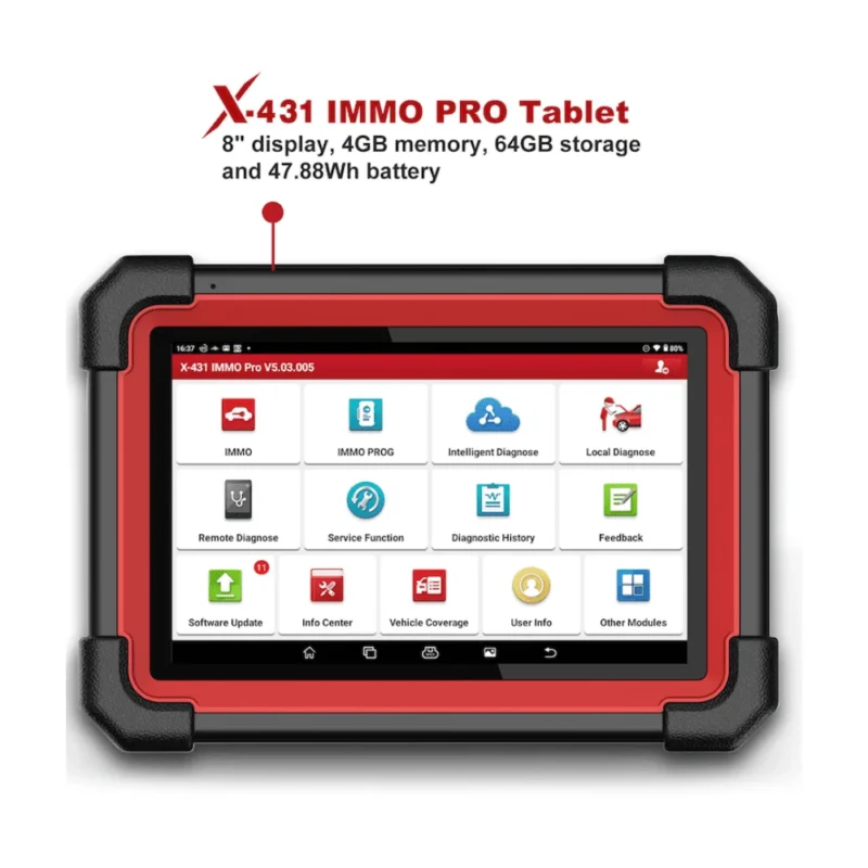صورة تعرض شاشة X431 Immo Pro توضح واجهة المستخدم لبرمجة المفاتيح أو قراءة بيانات الإيموبلايزر.