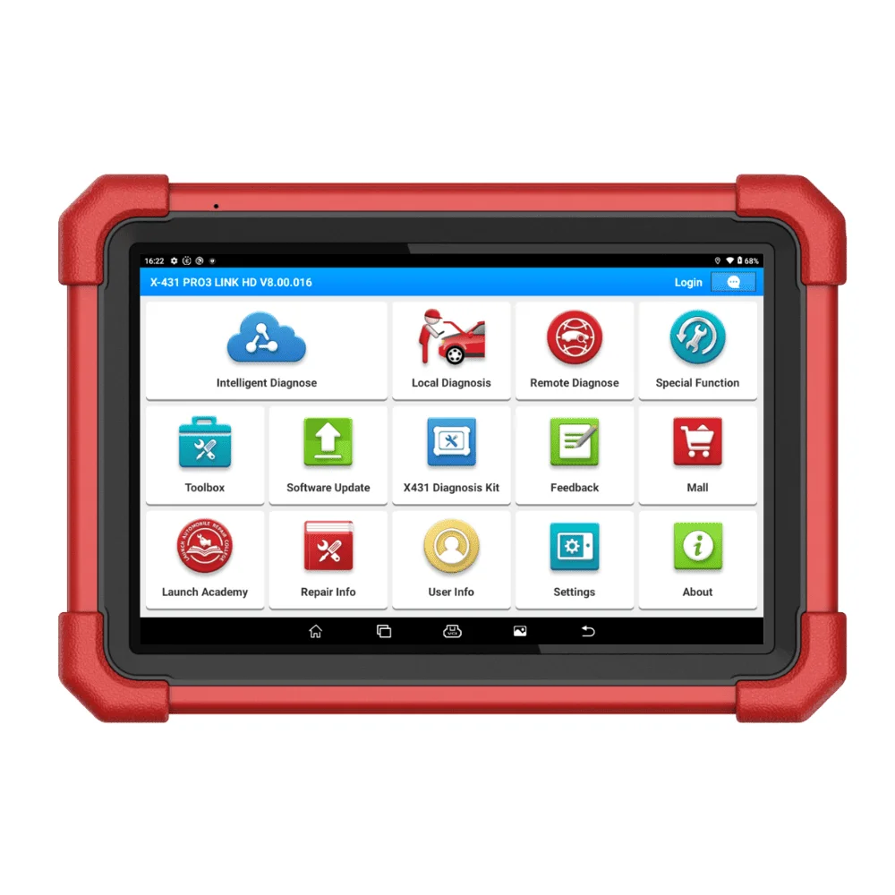 launch-x431-pro3-link-hd-diagnostic-tool صورة مقربة لجهاز LAUNCH X431 Pro 3 Link HD وهو يعرض بيانات التشخيص على شاشته الكبيرة.